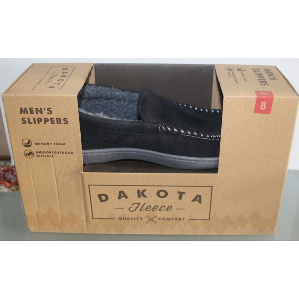 Dakota Fleece Men Slippers Black Faux Suede Fleece Lined Slip On Comfort Shoe 8